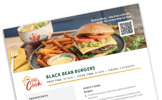  Download the black bean burgers recipe card and use it whenever you want.